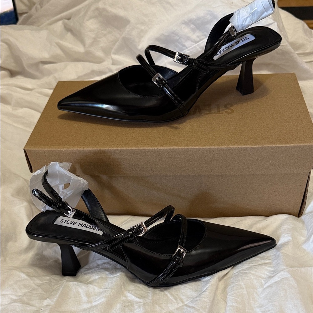 Steve Madden Glossy Black Strappy Heels Mayne Style